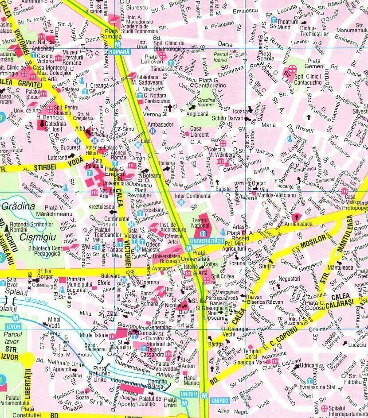 kaart van het stadscentrum van boekarest
